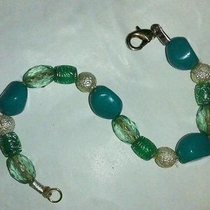 Teal and Pearl, Hemp Cord, Beaded Bracelet